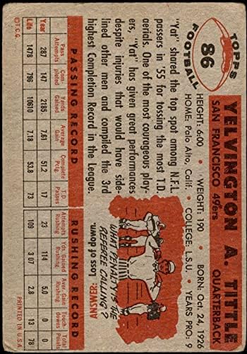 1956 Topps 86 Y.A. Tittle San Francisco 49ers המסכנים 49ers LSU