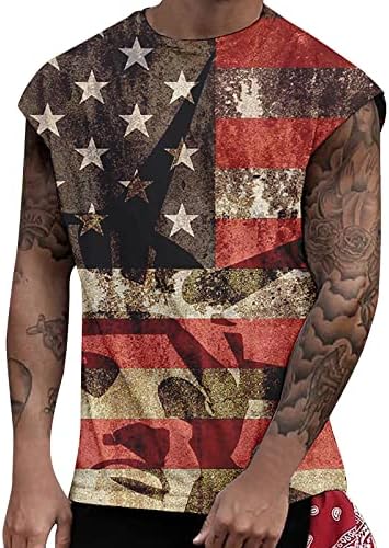 גברים של גרבי גודל 9-11 גברים מקרית גופיות אמריקאי דגל הדפסת שרוולים שרירים פטריוטית טיז מגניב חולצה