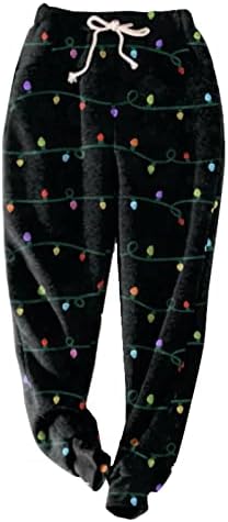 נשים חג המולד פלוס מכנסי טרנינג מרופדים מרופדים מכנסיים חמים מכנסיים אופנה חג המולד מודפס מכנסי מסלול פעיל עם כיסים