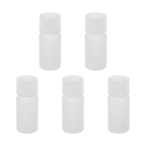 אותמרו 5 יחידות 0.5 עוז מיכלי פלסטיק מעבדה בקבוקי ריאגנט כימי, 15 מ ל פה קטן נוזלי בקבוקי אחסון מוצקים עגולים מיכלי אחסון לדוגמא בקבוקי איטום עם מכסה לחנויות מזון לבן