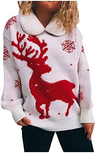 סוודר טוניקה לנשים חג המולד חמוד מודפס כבל דש קטיפה סרוג סוודר סווטשירט סווטשירט חולצה חולצה