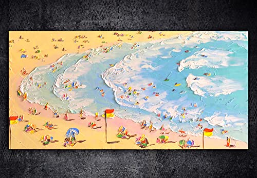 חוף הים אוקיינוס ​​לבן חול ים נוף קיר קיר אמנות מקורית מופשטת ציור שמן קנבס גלים לבנים שמיים יפות אמנות אמנות מתנה מתנה קיר אמנות בית עיצוב בית ייחודי מצויר ביד מתנה