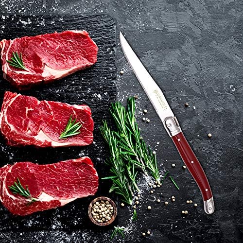 סכיני סטייק משונן קצה חד אור פרימיום מדיח כלים בטוח נירוסטה סכין סט של 6 צבע אדום עם אריזת מתנה