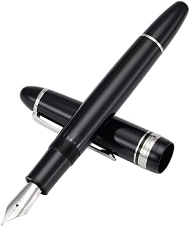 ארופה מג ' ון פ136 בוכנה עט נובע בסדר ציפורן עם תיבה, שרף כתיבה סט שחור-כסף קליפ