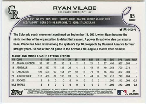 2022 Topps Chrome 85 Ryan Vilade RC טירון קולורדו רוקי בייסבול MLB