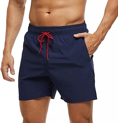 מכנסיים קצרים של Ursus Copia גברים גברים גברים מתיחים גזעי שחייה מכנסיים קצרים מהיר יבש עם כיסי רוכסן ורירית רשת XXL NavyBlue