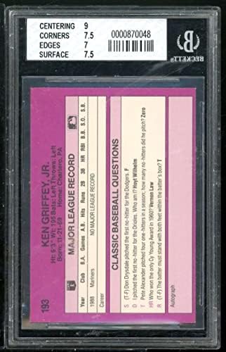 קן גריפי ג'וניור כרטיס טירון 1989 סגול קלאסי 131 BGS 7.5