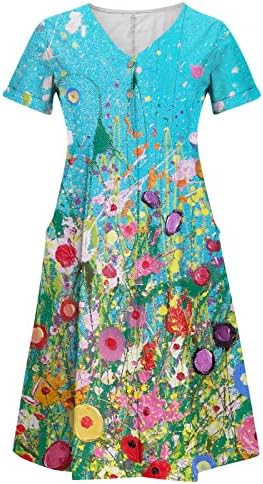 שמלת כפתור Dyguyth Down לנשים, חולצות T שמלה אלגנטית הדפס פרחוני שמלת קיץ רופפת פלוס שמלת MIDI זורמת מזדמנת
