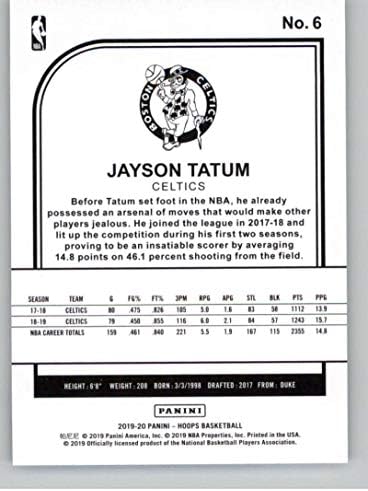 2019-20 Panini Hoops 6 Jayson Tatum Boston Celtics NBA כרטיס מסחר בכדורסל