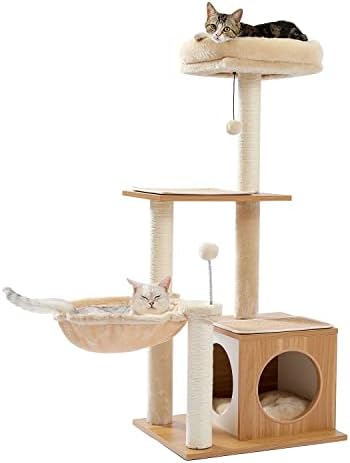 גרד חתול עץ עץ רב-רמת חתול מגרד מגדל קן חתול טיפוס מסגרת מפנק דירות גרסה מתנדנד בל