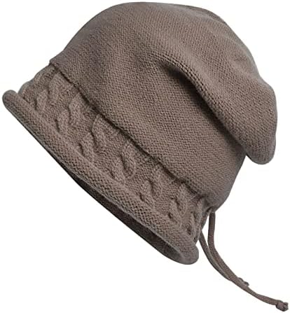 כובעי חורף לנשים חורף סוודר סריגה ערימת כובע שרוך מלחץ תרמית כובע גדול ראש מארז אוזן קר כובע