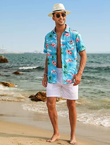 חולצת פרחים לגברים של Eishopereer מערכים הוואי מערכים כפתור מזדמן למטה חולצה שרוול קצר ומכנסי חוף יבש מהיר ומכנסיים יבש מהיר S-3XL