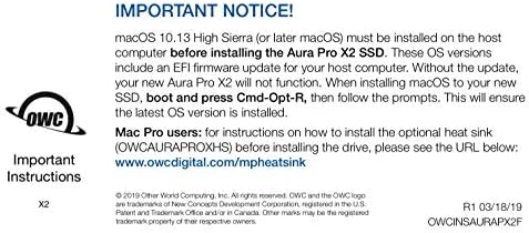 OWC 240GB Aura Pro X2 SSD שדרוג תואם ל- Mac Pro, שדרוג פלאש NVME בעל ביצועים גבוהים, כולל כלים וכיוון חימום