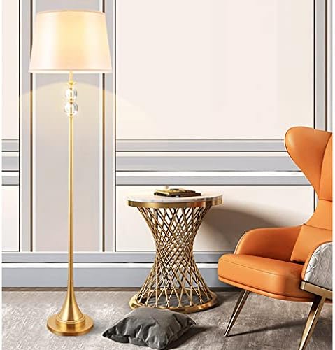 אור רצפה מנורת רצפה מודרנית כל מנורת עמידה נחושת עם גבישים K9 צלולים כדור זכוכית ומשי PVC צל פנורות רצפה עתיקות זהב 64.9in פנסי רצפה מקורה