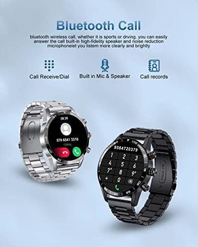 שעון חכם Sunkta לגברים, צ'אט קול Bluetooth עם גשש כושר צג שינה שינה 24 שעות ביממה, מסך מגע HD 1.32 , שעון חכם אטום למים עבור אנדרואיד iOS שחור