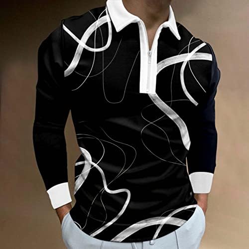 Beuu 2022 חולצות פולו חדשות לגברים, שרוול ארוך וינטג '3D גרפי גולף צמרות רחוב חולצת שרירים מזדמנים חולצה