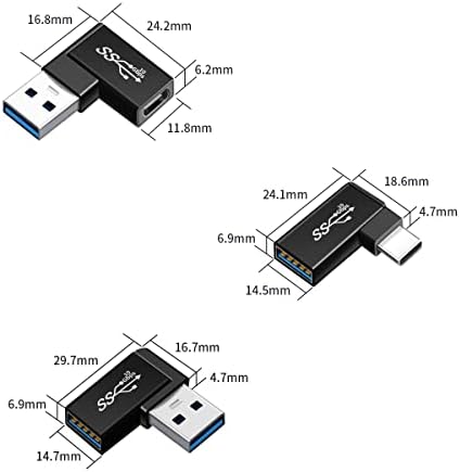 RGZHIHUIFZ זווית ימנית USB C ל- USB העברת נתונים במהירות גבוהה של ADAPTE, Thunderbolt 3 ל- USB מתאם נקבה OTG ו- USB C נקבה ל- USB מתאם זכר, סוג AF ל- USB AM AD CHARGER מתאם 3 PACK