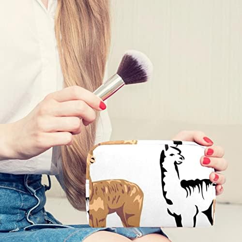 תיק קוסמטי של TbouoBt לנשים, תיקי איפור מרווחים לטיול טואלט מתנה לטיול, Alpaca Cartoon Animal Llama