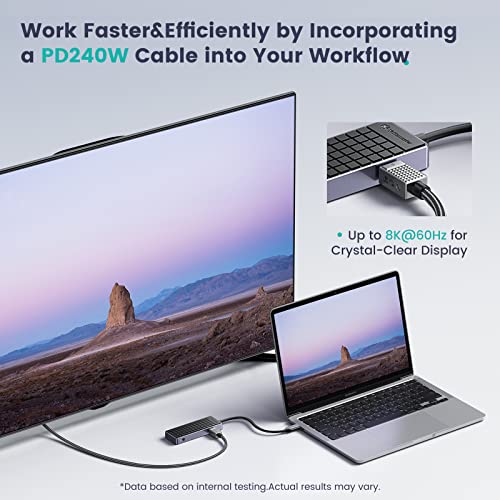 Yottamaster USB C ל- USB C כבל 240W, USB 4 כבל Thunderbolt 4 פעיל 4 כבל 4.92ft תומך בהעברת נתונים של 40 ג'יגה -ביט לשנייה, תצוגות יחיד של 8K/Dual 4K, התאמת MacBook Pro iPad Pro Samsung Galaxy S22 A10