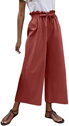 Miashui רגליים ישרות נשים קיץ כותנה קז'ואנט מכנסיים ארוכים מותניים גבוה