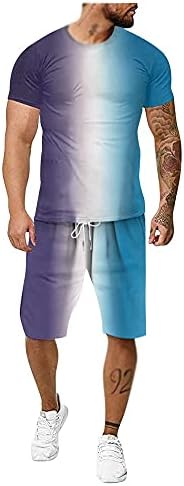 PDGJG בגדי קיץ סט של גברים, צבע ספורט ספורט אופנה אופנה עם שרוולים קצרים מכנסיים קצרים של חליפות דו חלקים בגדי ספורט
