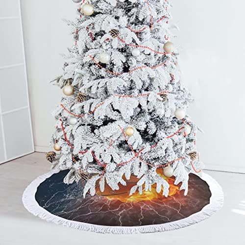 חצאית עץ חג המולד של אש וכדורסל קרח לקישוטים למסיבות חג עם תחרה ציצית