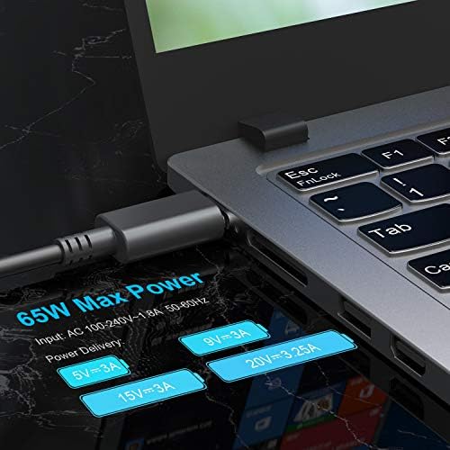 Ayneff 65W USB-C מטען נייד, מטען Chromebook תואם ל- Lenovo Chromebook C330 S330 100E 300E 500E יוגה C930 C940 720 ThinkPad T480 T490 T570 T580 עם 5.9ft DC USB C טעינה כבלים כבל