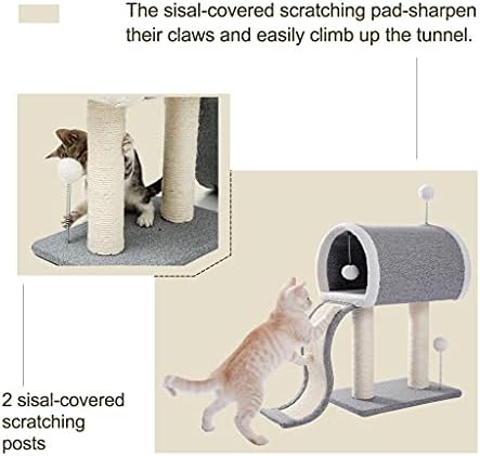 חתולי עץ גרוד סולם מגדל הדירה עומד לוח לשחק צעצוע חתולי בית קן עם כדור קפיצות פלטפורמת אפור