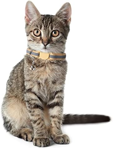 צווארון חתול דבילונגק עם פעמון, צווארון אבזם בטיחות מתכוונן לחתולים זכרים בנות ובנים, חום 3 מארז, רפלקטיבי+כפת חתול + הסוואה,