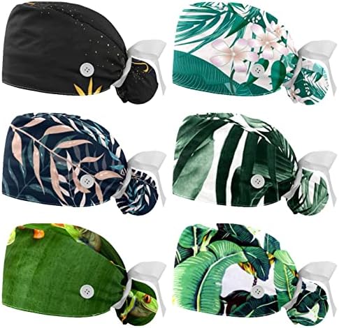 כובע עבודה VBFOFBV עם כפתורים של סרט הזיעה עניבת כובעי בופנט, עלי ג'ונגל טרופי דפוס ירוק