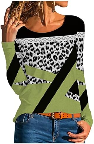 נשים מודפס ארוך שרוול חולצה חולצות מקרית התאמת צבע טמפרמנט סווטשירט אופנה עגול צוואר סוודר
