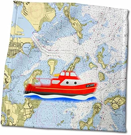 3 דרוז פלורן - עיצוב מפה ימי - הדפס של נמל בוסטון עם סירה - מגבות
