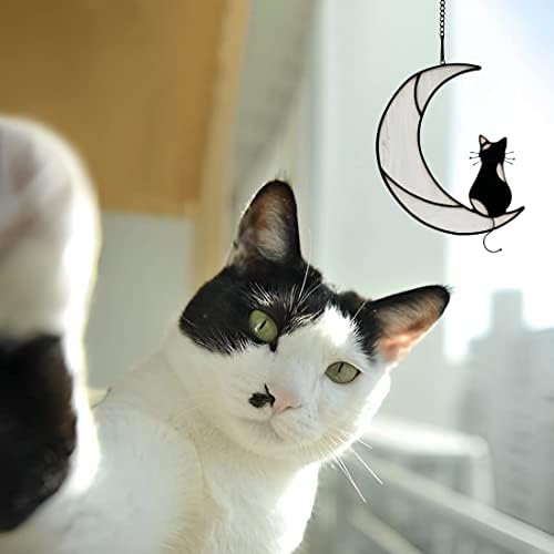 חתול דקור ויטראז חלון תלייה, מצחיק שפם חתול לוכד שמש עבור חלון, קיטי מוכתם זכוכית לוכדי שמש,הבחין חתול דקור מתנות עבור חתול אוהבי חתול נושאים מתנות
