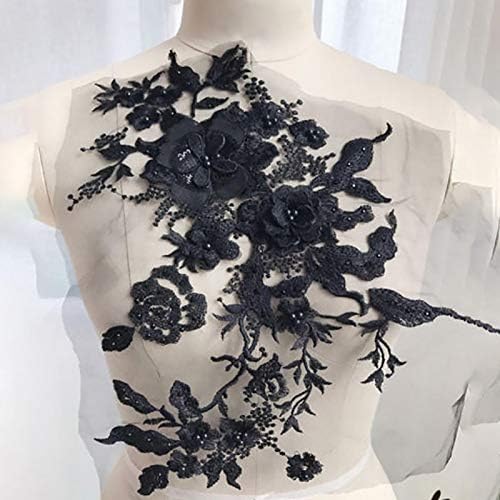 אפליקציות פרחים 3D של Denpetec, נצנצים חרוזים טלאי תחרה פרחים שמלת כלה כלה כלה כלה מוטלת רקמה רקמה תחרה
