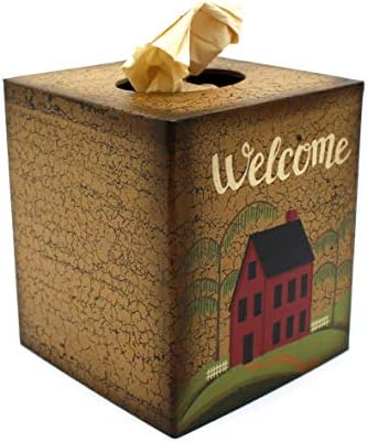 Cvhomedeco. פרימיטיבים מכסה קופסת רקמות מרובעת כפרי קרטון קרטון מחזיק קופסת רקמות לעיצוב הבית/אמבטיה, 5-1/4 x 5-1/4 x 6 אינץ '... B08B341YZH