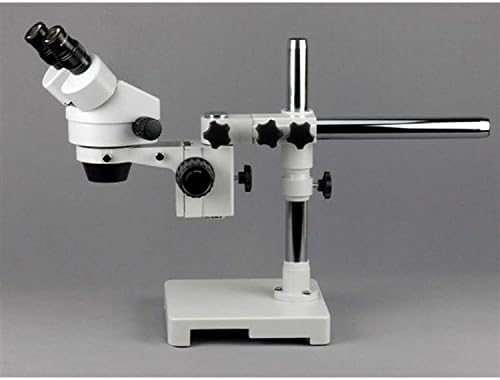AMSCOPE SM-3B-FRL מיקרוסקופ זום סטריאו משקפת מקצועי, עיניים WH10X, הגדלה של 7X-45X, 0.7X-4.5X יעד זום, אור טבעת פלורסנט, מעמד בום בזרוע יחיד, 110V-120V