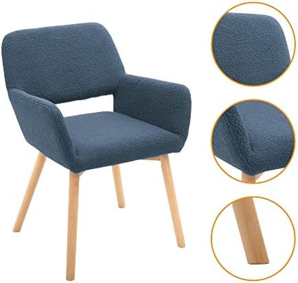 פנאי מודרני סלון חדר אוכל מבטא זרוע כיסאות מועדון אורח עם מוצק עץ רגליים, סט של 2, צמר כחול