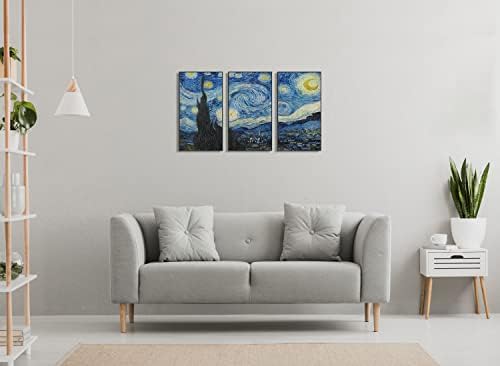 ואן גוך קלאסי ציור שמן בד קיר אמנות כוכבים לילה כחול שמיים כוכבים מול עומס מסגרת 16 * 29 * 0.83כל סט של 3, 3 ד משיכת מכחול מודרני בית סלון מיטת משרד