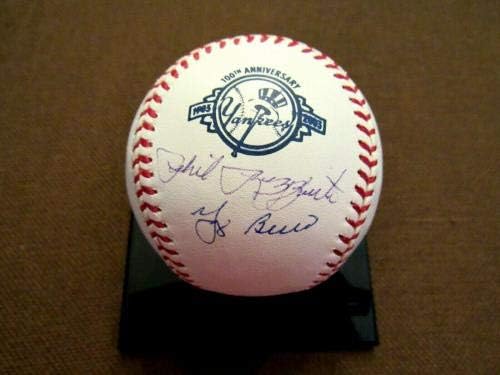 Phil Rizzuto Yogi Berra Yankees Hof חתום באוטו 100 שנה בייסבול PSA - חתימות בייסבול