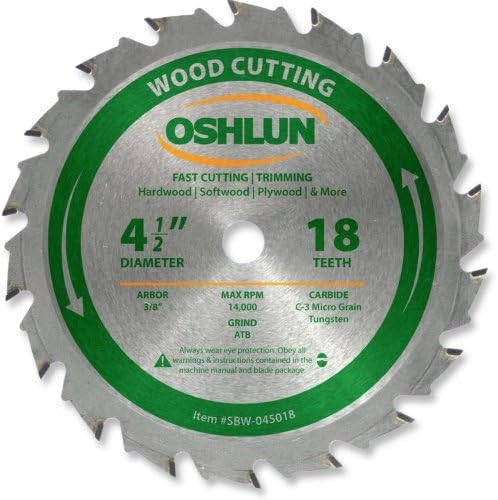 Oshlun SBW-045018 4-1/2 אינץ '18 שיניים ATB חיתוך וגיזום מסור מהיר עם ארבור 3/8 אינץ'