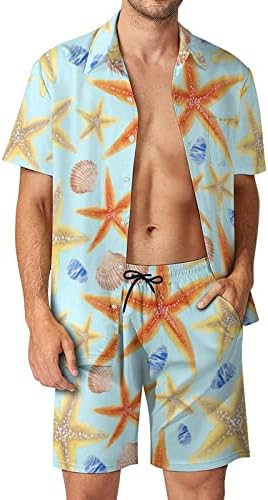 כוכב ים ופגזים של שני חלקים בגברים תלבושות חוף כפתור הוואי למטה חולצה עם שרוול קצר וחליפות מכנסיים קצרים