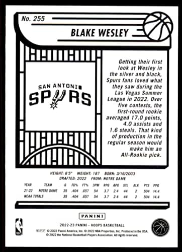 2022-23 Panini NBA Hoops 255 Blake Wesley NM-MT RC טירון סן אנטוניו ספרס כרטיס מסחר בכדורסל NBA